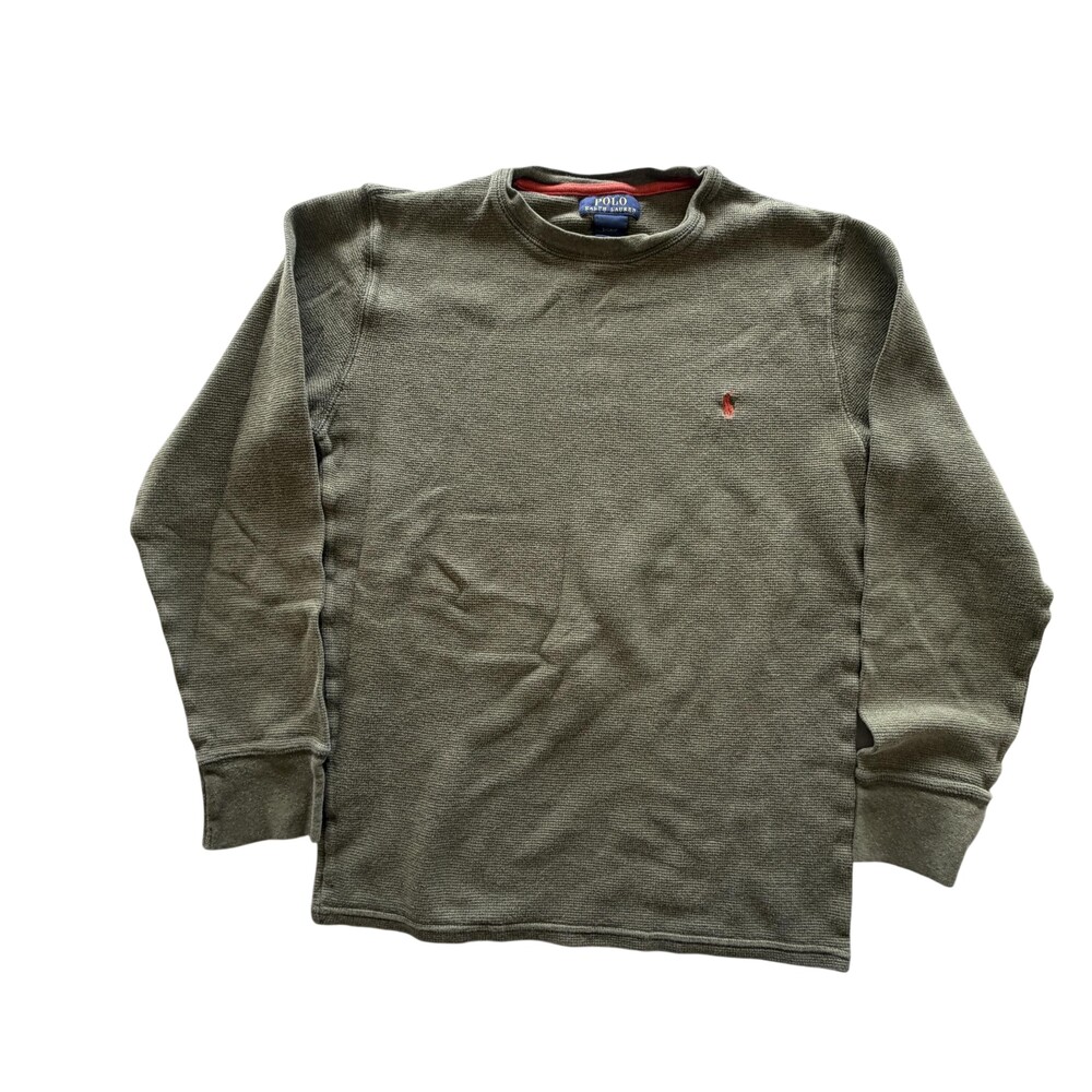 Polo Ralph Lauren Shirt Boys Small Green Thermal Waffle Long Sleeve Crew Logo